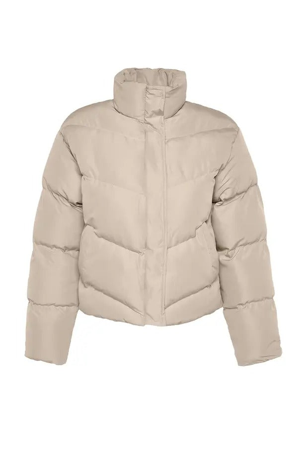 Beige Water-Repellent Puffer Coat | Warm Winter Outerwear | AtikaStyle