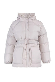 Stone Belted Hooded Puffer Coat | Water-Repellent Winter Jacket | AtikaStyle