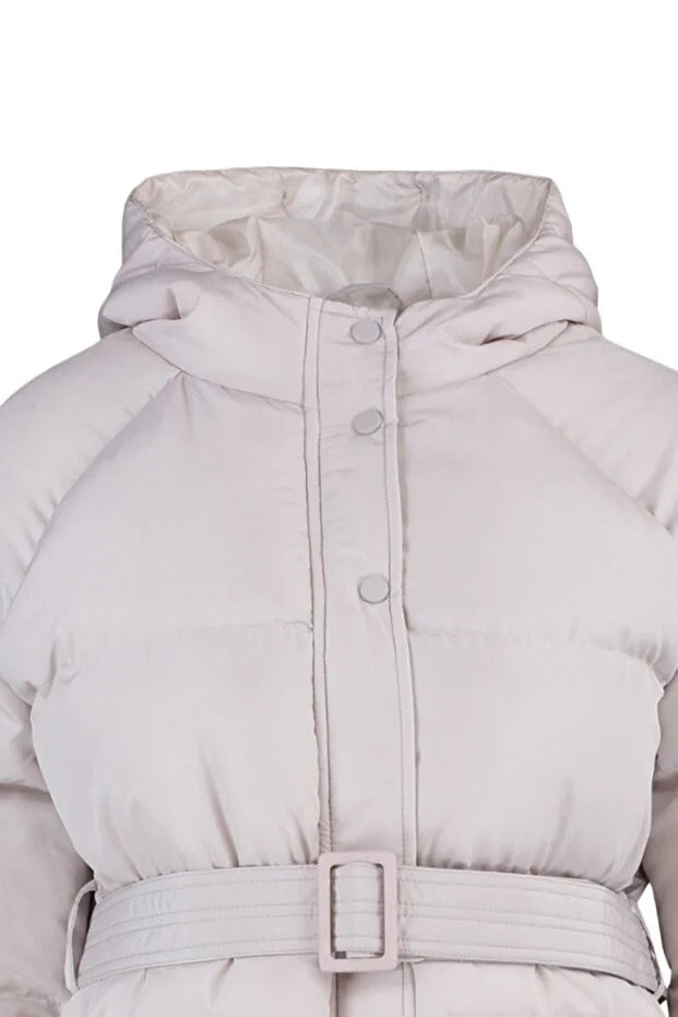 Stone Belted Hooded Puffer Coat | Water-Repellent Winter Jacket | AtikaStyle