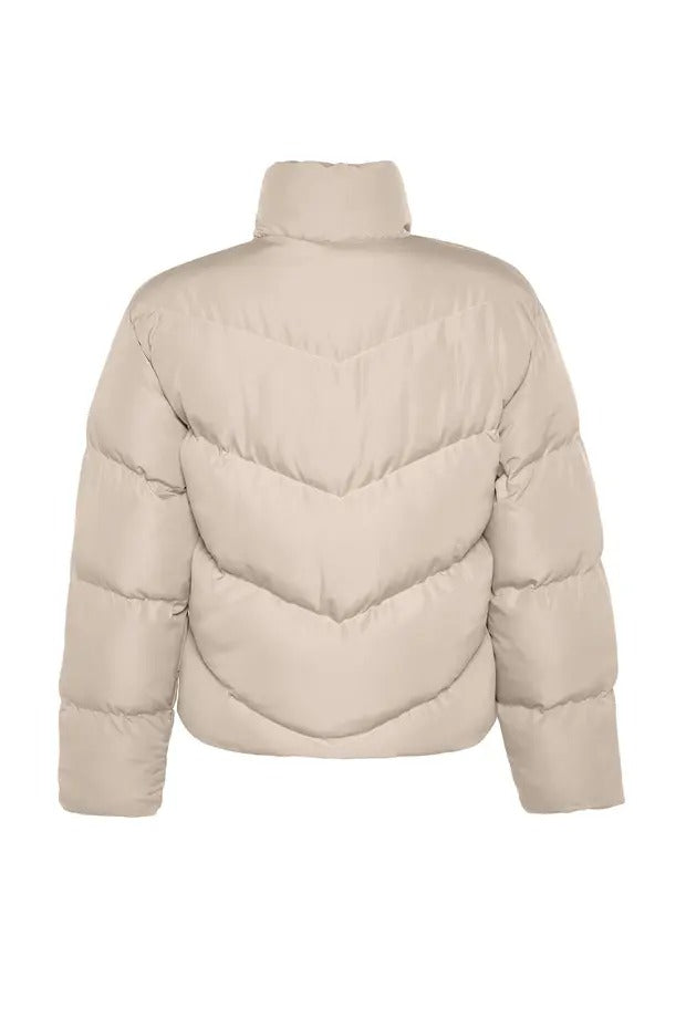 Beige Water-Repellent Puffer Coat | Warm Winter Outerwear | AtikaStyle