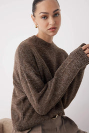 Taupe Alpaca-Blend Oversize Knit Sweater | Wardrobe Essentials Pullover | AtikaStyle