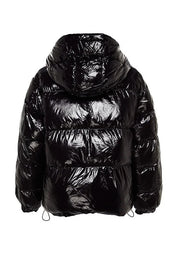 Black Oversized Shiny Hooded Puffer Coat | Water-Repellent Jacket | AtikaStyle
