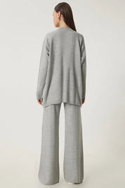 Light Grey Knit Sweater & Pants Set | Cozy Two‑Piece Lounge Co‑Ord | AtikaStyle