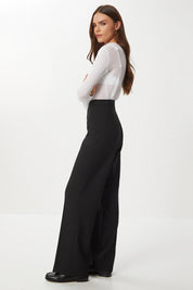 Black Straight Poliviscose Pants | High Waist, Wide Leg | AtikaStyle