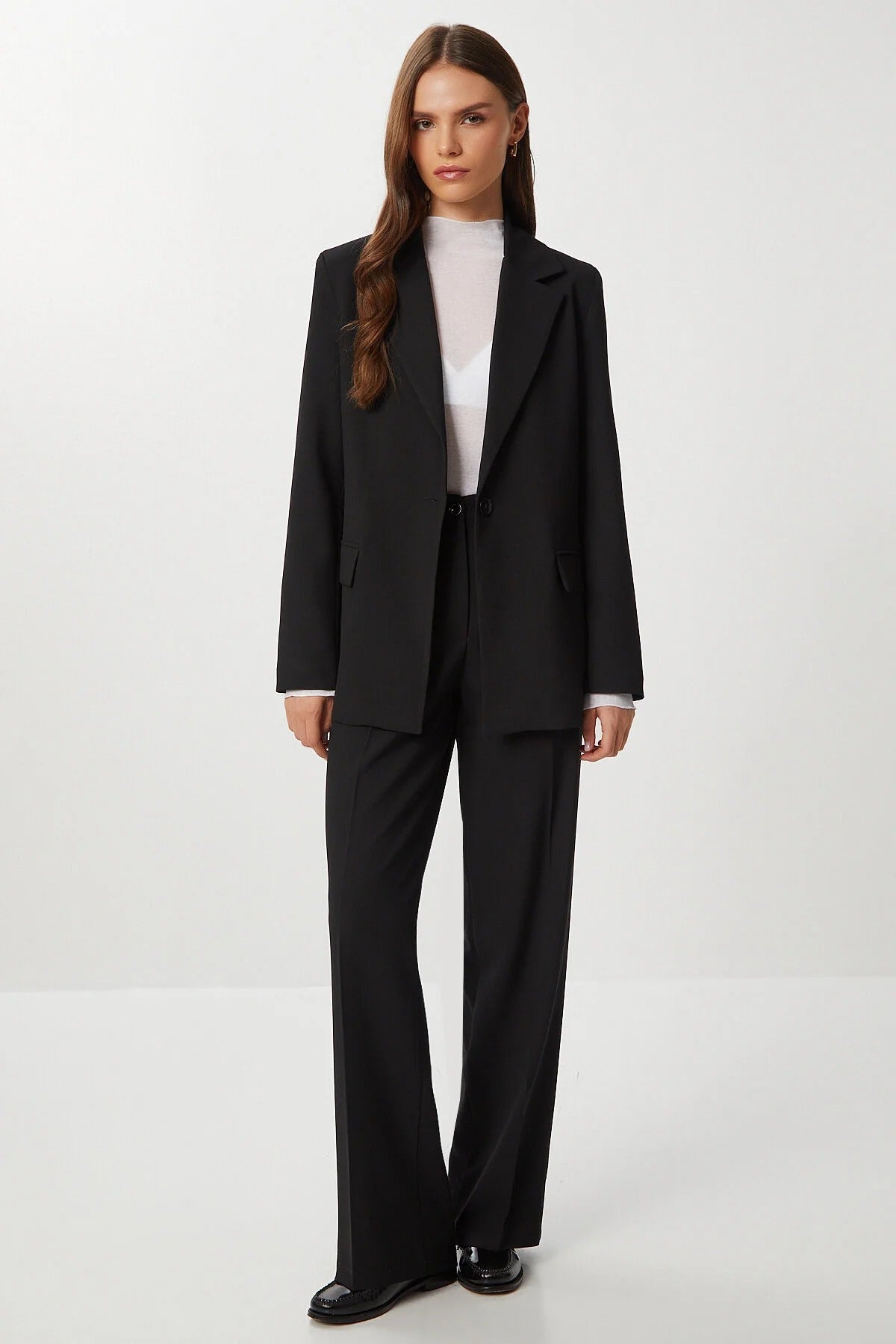 Black Straight Poliviscose Pants | High Waist, Wide Leg | AtikaStyle