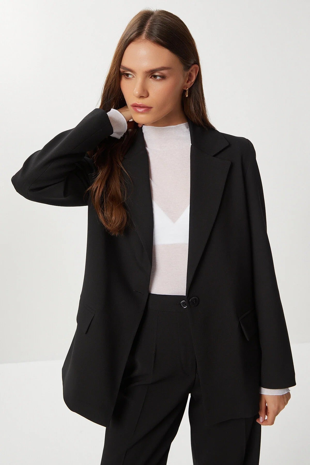 Black Straight Poliviscose Pants | High Waist, Wide Leg | AtikaStyle