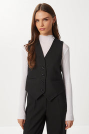 Black Straight Poliviscose Pants | High Waist, Wide Leg | AtikaStyle