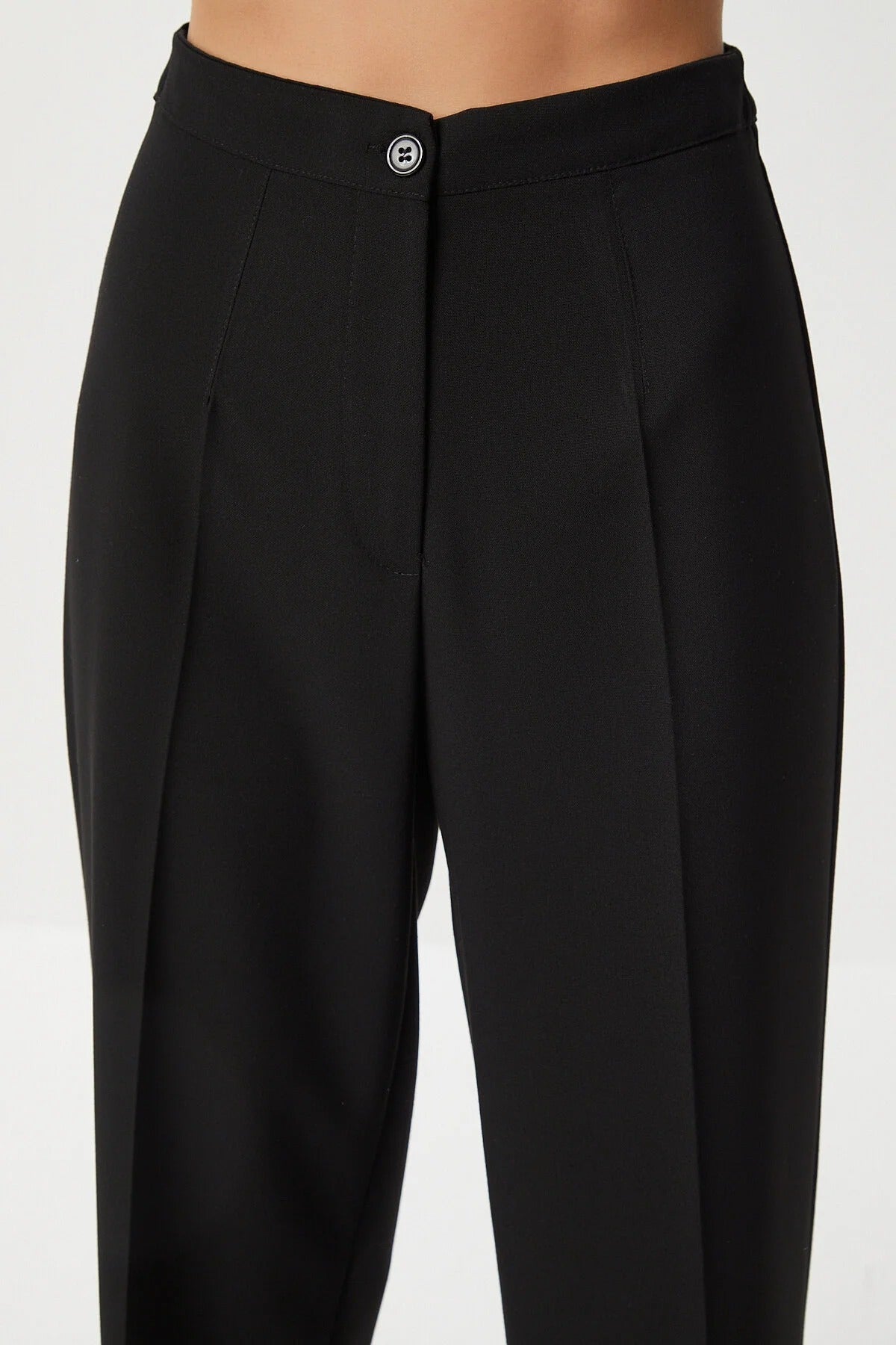 Black Straight Poliviscose Pants | High Waist, Wide Leg | AtikaStyle