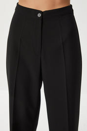 Black Straight Poliviscose Pants | High Waist, Wide Leg | AtikaStyle