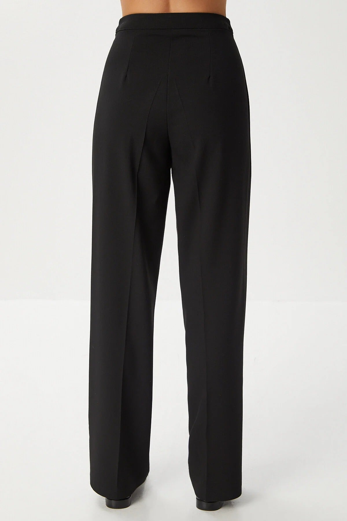 Black Straight Poliviscose Pants | High Waist, Wide Leg | AtikaStyle