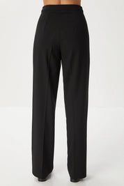 Black Straight Poliviscose Pants | High Waist, Wide Leg | AtikaStyle