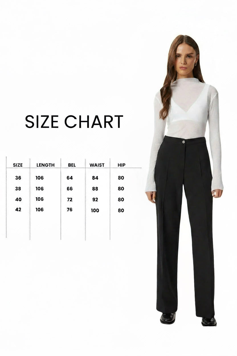 Black Straight Poliviscose Pants | High Waist, Wide Leg | AtikaStyle