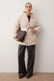Stone Belted Hooded Puffer Coat | Water-Repellent Winter Jacket | AtikaStyle