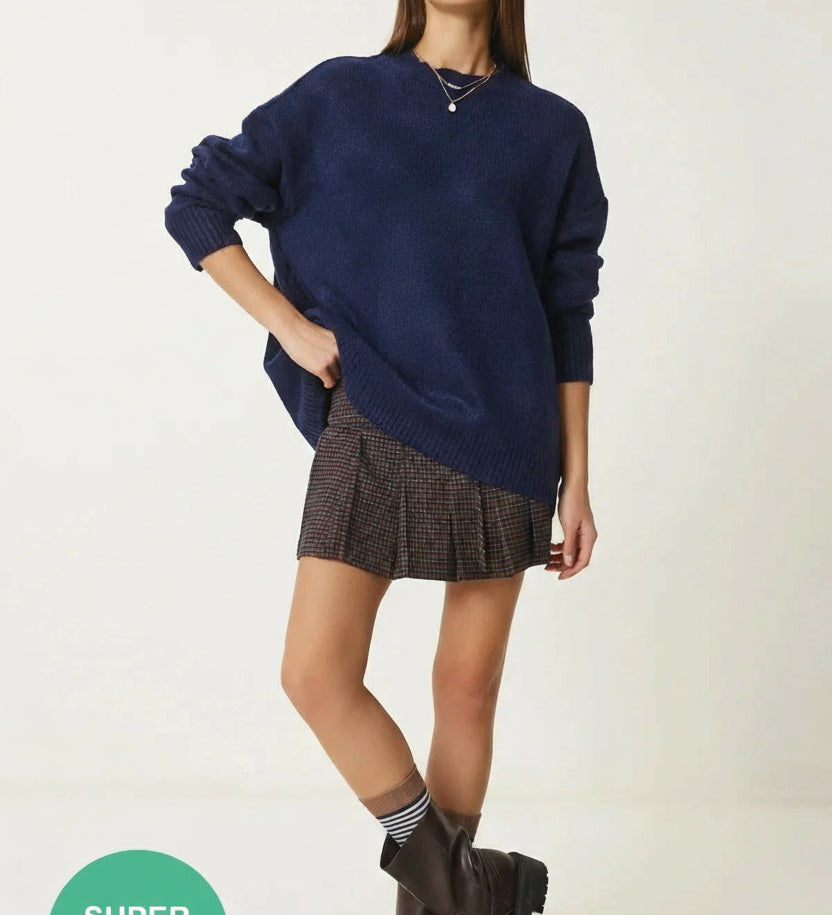 Burgundy Soft-Touch Knit Sweater | Crewneck, Drop-Shoulder, Stretch | AtikaStyle