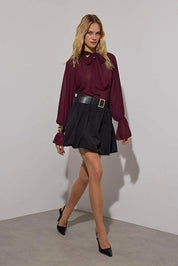 Dark Burgundy Halter Tie Sheer Party Blouse | Limited Edition | AtikaStyle