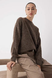 Taupe Alpaca-Blend Oversize Knit Sweater | Wardrobe Essentials Pullover | AtikaStyle