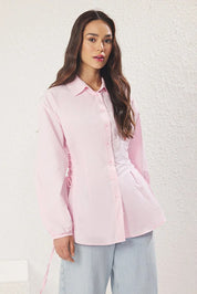 Blue Striped Adjustable-Waist Button-Up Shirt | Tailored Cinch Detail | AtikaStyle