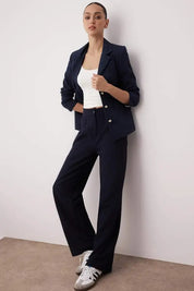 Black tailored straight-leg pants for women with relaxed fit | AtikaStyle
