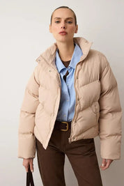 Beige Water-Repellent Puffer Coat | Warm Winter Outerwear | AtikaStyle