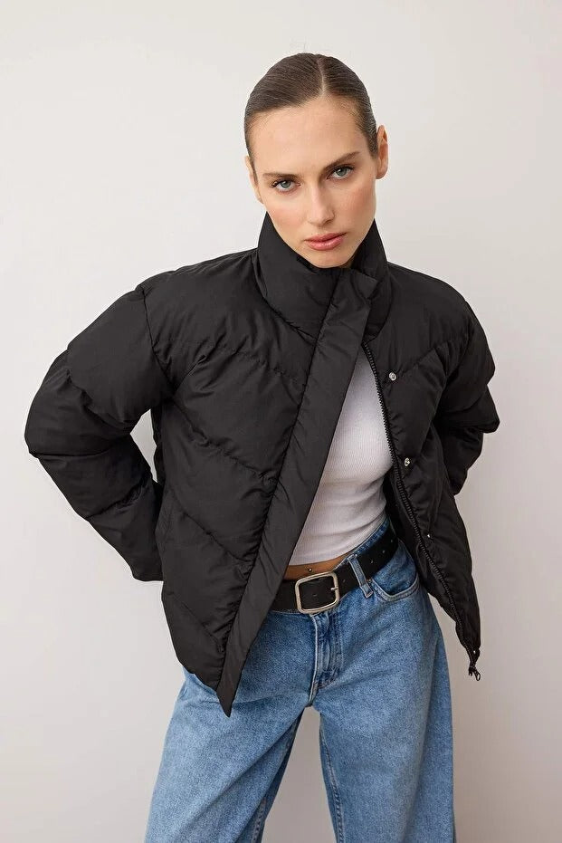 Black Water-Repellent Puffer Coat | Classic Winter Jacket | AtikaStyle
