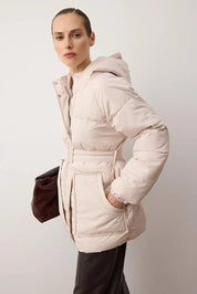 Stone Belted Hooded Puffer Coat | Water-Repellent Winter Jacket | AtikaStyle