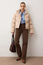 Beige Water-Repellent Puffer Coat | Warm Winter Outerwear | AtikaStyle