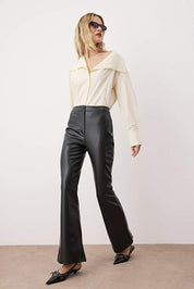 Black Faux Leather Bootcut Pants | Flare Fit | AtikaStyle