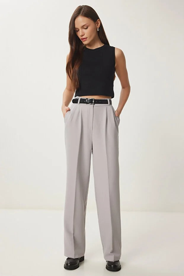 Stone Palazzo Pants with Pockets | High Waist, Wide Leg | AtikaStyle