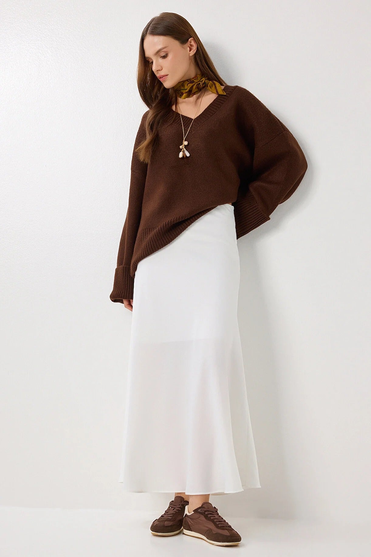 White Satin Maxi Skirt | Elegant High-Waist Flow | AtikaStyle