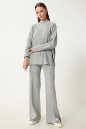 Light Grey Knit Sweater & Pants Set | Cozy Two‑Piece Lounge Co‑Ord | AtikaStyle