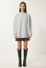 Burgundy Soft-Touch Knit Sweater | Crewneck, Drop-Shoulder, Stretch | AtikaStyle