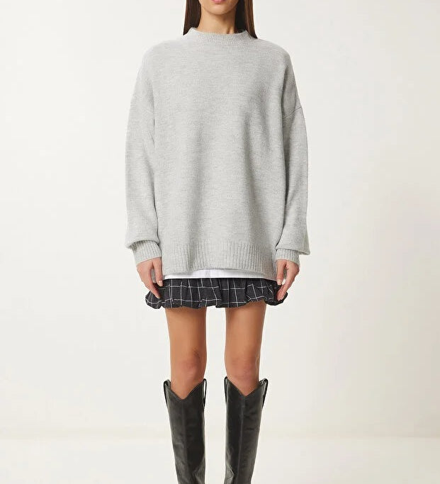 Burgundy Soft-Touch Knit Sweater | Crewneck, Drop-Shoulder, Stretch | AtikaStyle