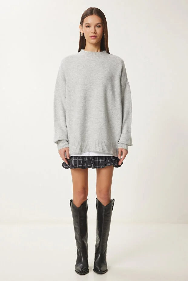 Burgundy Soft-Touch Knit Sweater | Crewneck, Drop-Shoulder, Stretch | AtikaStyle