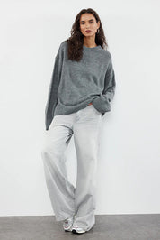 Anthracite Soft Knit Oversized Sweater | Relaxed Cozy Essential | AtikaStyle