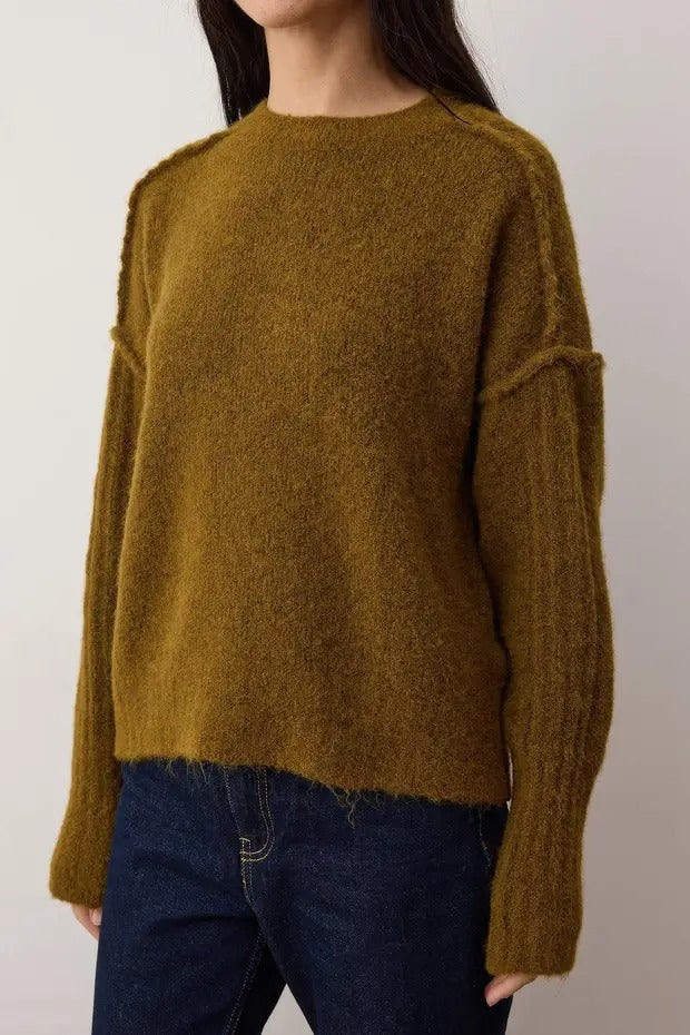 Olive Knit Oversize Sweater | Soft Texture Wool-Blend | AtikaStyle