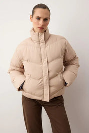 Beige Water-Repellent Puffer Coat | Warm Winter Outerwear | AtikaStyle