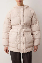 Stone Belted Hooded Puffer Coat | Water-Repellent Winter Jacket | AtikaStyle