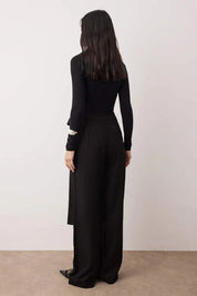Black Tencel Wrap Wide-Leg Pants | Soft High-Waist Tailored Trousers | AtikaStyle