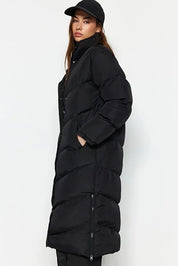 Black Long Water-Repellent Puffer Coat | Maxi Winter Jacket | AtikaStyle