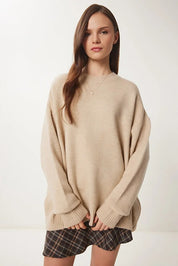 Burgundy Soft-Touch Knit Sweater | Crewneck, Drop-Shoulder, Stretch | AtikaStyle