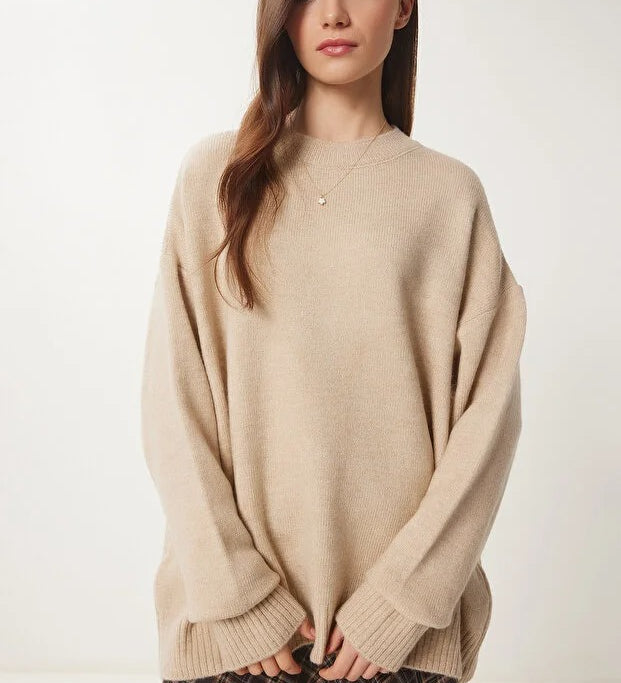 Burgundy Soft-Touch Knit Sweater | Crewneck, Drop-Shoulder, Stretch | AtikaStyle