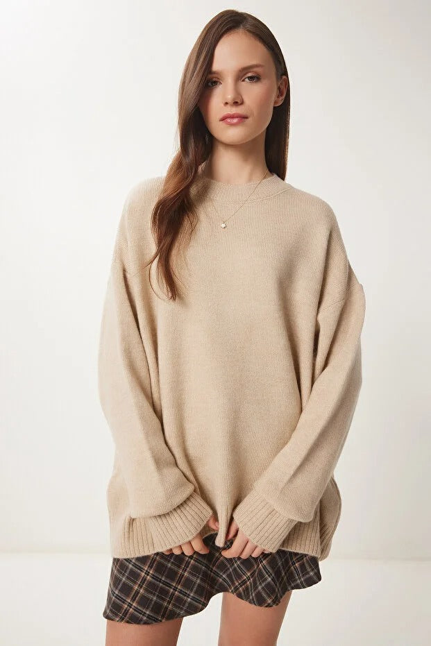 Burgundy Soft-Touch Knit Sweater | Crewneck, Drop-Shoulder, Stretch | AtikaStyle