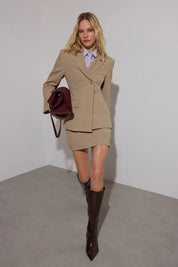 Beige Fitted Woven Blazer | Tailored, Single-Breasted | AtikaStyle