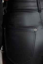 Black Faux Leather Flare Pants | Relaxed Seam Detail | AtikaStyle