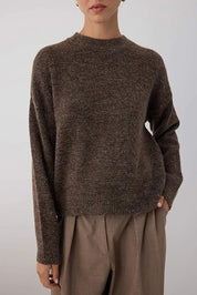 Taupe Alpaca-Blend Oversize Knit Sweater | Wardrobe Essentials Pullover | AtikaStyle