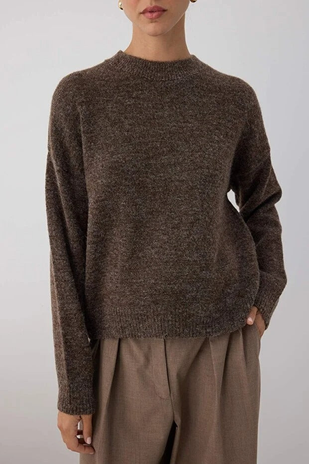 Taupe Alpaca-Blend Oversize Knit Sweater | Wardrobe Essentials Pullover | AtikaStyle