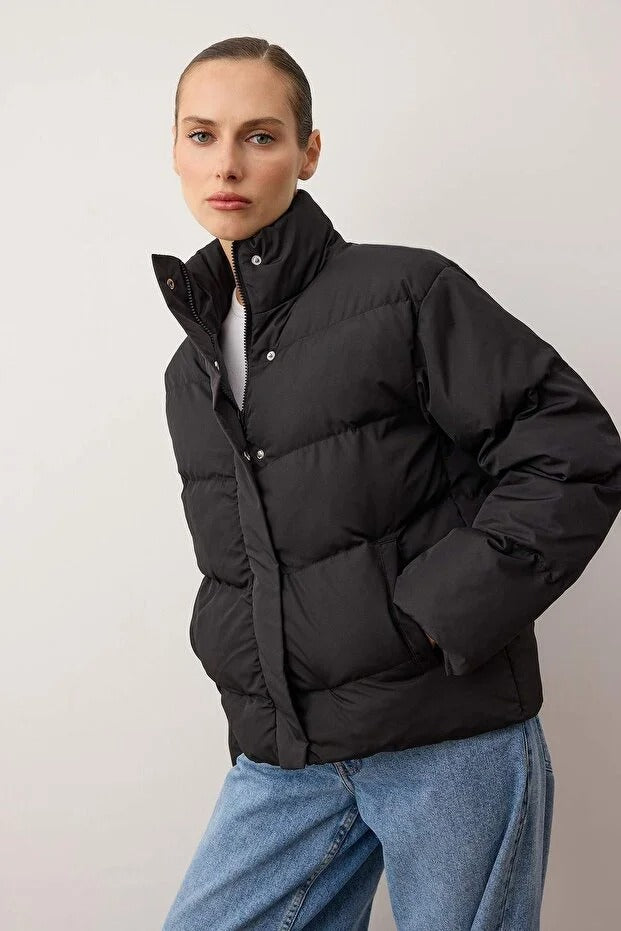 Black Water-Repellent Puffer Coat | Classic Winter Jacket | AtikaStyle