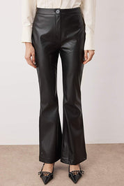 Black Faux Leather Bootcut Pants | Flare Fit | AtikaStyle