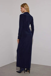 AtikaStyle, Button Down Dress, Navy Maxi Dress, Long Sleeve Dress, Front Slit Dress, Elegant Outfit, Minimalist Style, Workwear, Evening Dress, Everyday Chic, Made in Turkey, Fall Winter Collection
