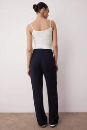 Navy Woven Wide Leg Pants | High Rise Pocket Detail | AtikaStyle